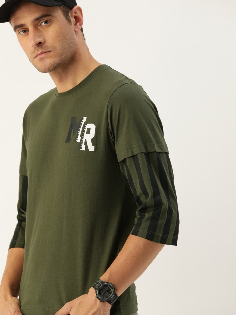 

Moda Rapido Men Olive Green Solid Round Neck T-shirt