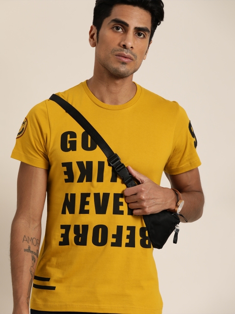 

Moda Rapido Men Mustard Yellow Printed Round Neck T-shirt