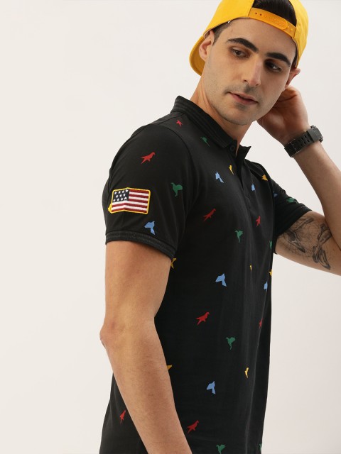 

Moda Rapido Men Black Printed Polo Collar T-shirt