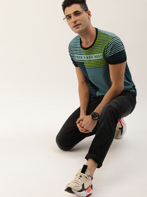 

Moda Rapido Men Blue & Black Striped Round Neck T-shirt