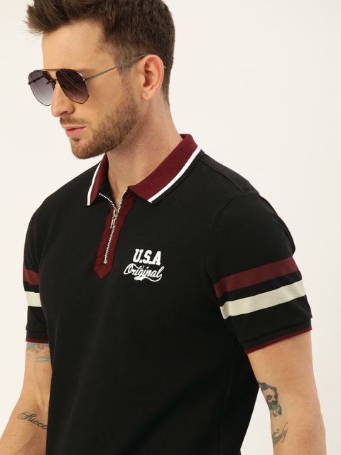 

Moda Rapido Men Black Solid Polo Collar T-shirt