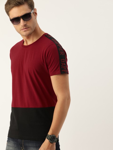 

Moda Rapido Men Maroon & Black Colourblocked Round Neck T-shirt with Printed Detail