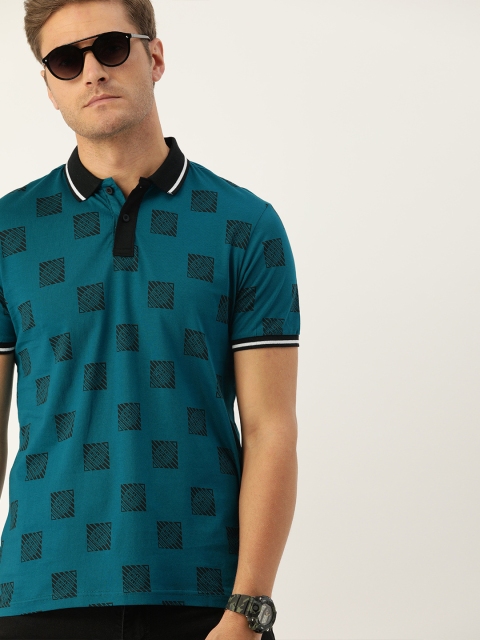 

Moda Rapido Men Teal Printed Polo Collar T-shirt