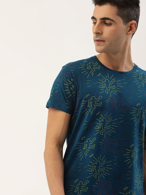 

Moda Rapido Men Blue Printed Round Neck T-shirt