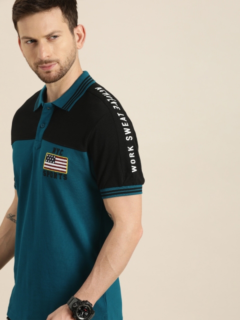 

Moda Rapido Men Teal Blue & Black aColourblocked Polo Collar T-shirt