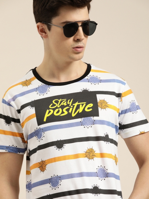 

Moda Rapido Men White & Blue Striped Round Neck T-shirt
