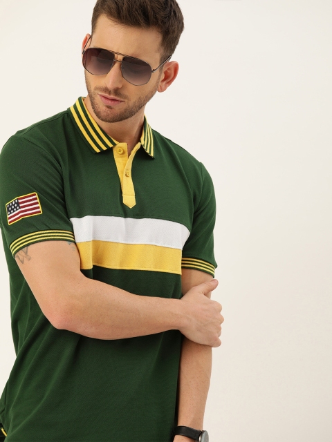 

Moda Rapido Men Olive Green & White Colourblocked Polo Collar T-shirt