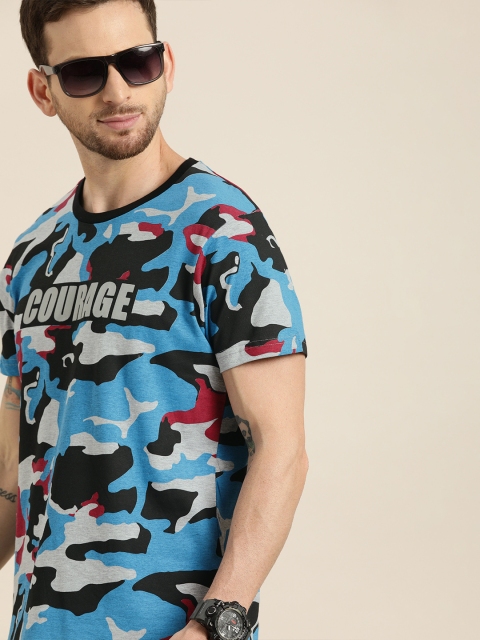 

Moda Rapido Men Blue & Black Camouflage Printed Round Neck T-shirt