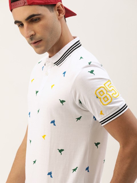 

Moda Rapido Men White & Blue Printed Polo Collar T-shirt
