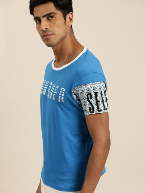 

Moda Rapido Men Blue Printed Round Neck Pure Cotton T-shirt
