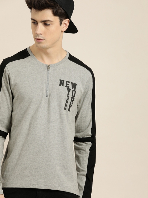 

Moda Rapido Men Grey Printed Henley Neck T-shirt