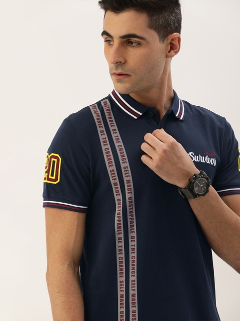 

Moda Rapido Men Navy Blue Striped Polo Collar T-shirt