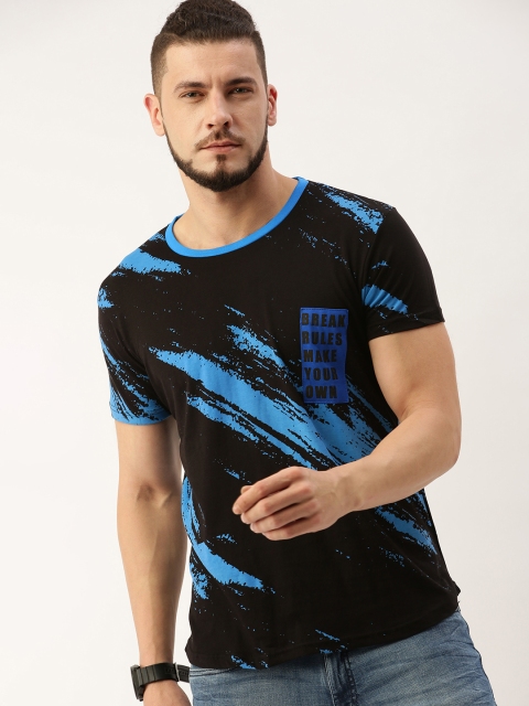 

Moda Rapido Men Black & Blue Printed Round Neck T-shirt