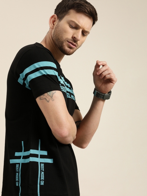 

Moda Rapido Men Black Printed Round Neck Pure Cotton T-shirt