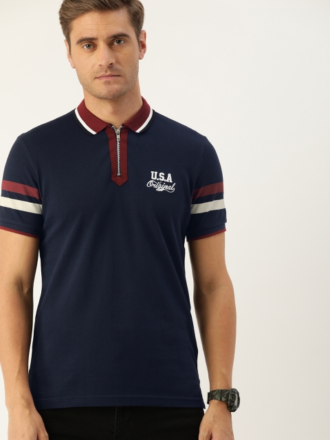 

Moda Rapido Men Navy Blue Solid Polo Collar T-shirt