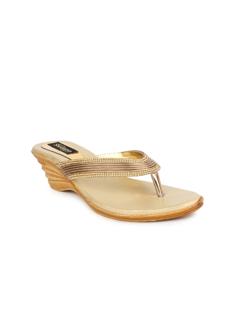 

Shoetopia Women Gold-Toned Embellished Wedges