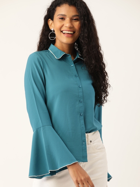

DressBerry Women Teal Blue Regular Fit Solid Casual Shirt