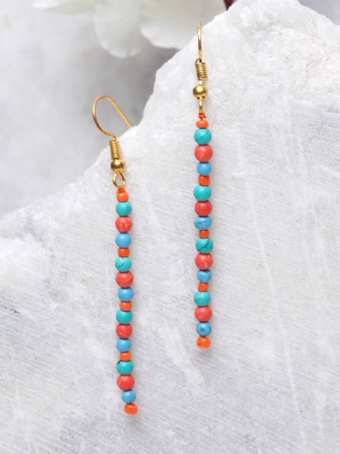 

DUGRISTYLE Blue & Orange Gold-Plated Contemporary Drop Earrings
