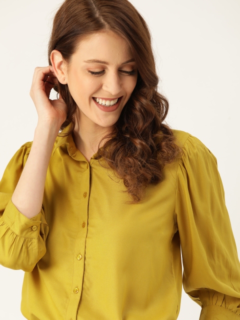 

DressBerry Women Mustard Yellow Regular Fit Solid Casual Shirt