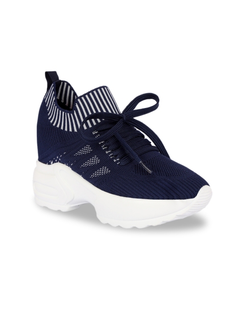 

Sole To Soul Women Navy Blue Striped Heeled Boots