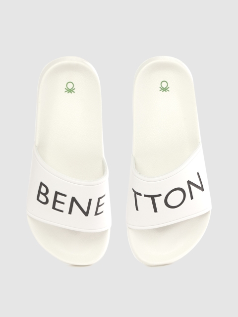 

United Colors of Benetton Women White & Black Brand Logo Print Sliders