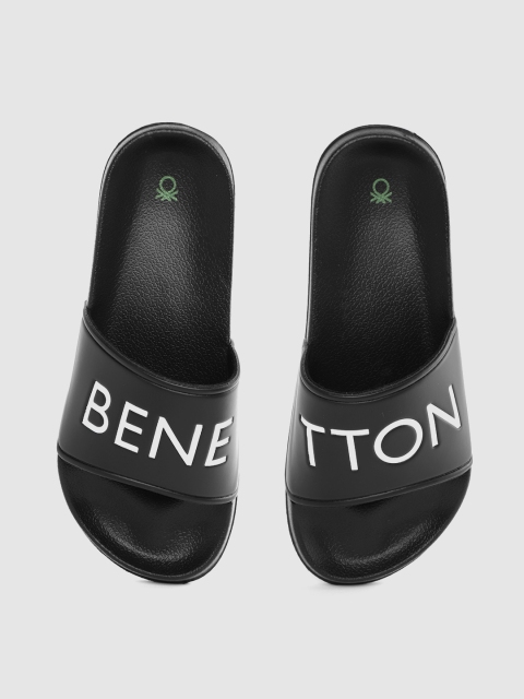 

United Colors of Benetton Women Black & White Brand Logo Print Sliders