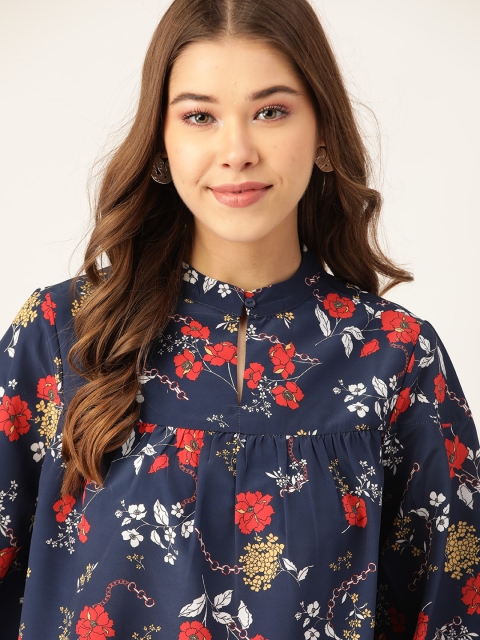

DressBerry Women Navy Blue & Red Floral Print Top