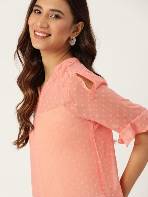 

DressBerry Women Peach-Coloured Self Design Top