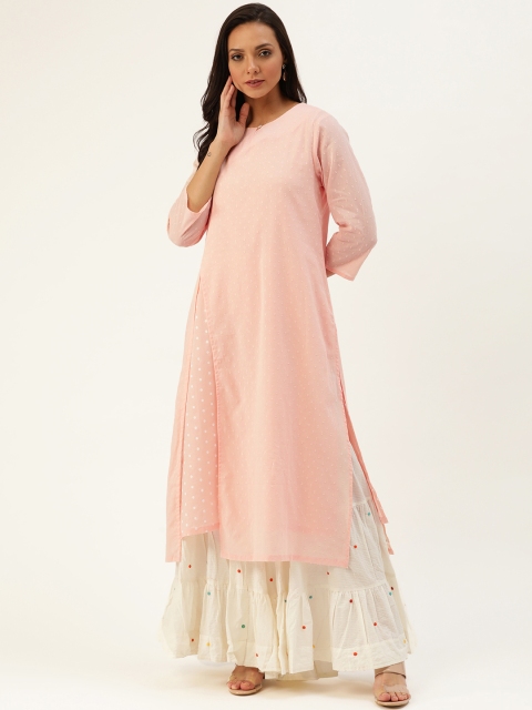 

Moda Rapido Women Peach-Coloured Dobby Woven Design Layered Straight Kurta