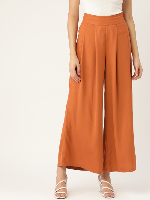 

DressBerry Women Rust Orange Flared Fit Solid Parallel Trousers