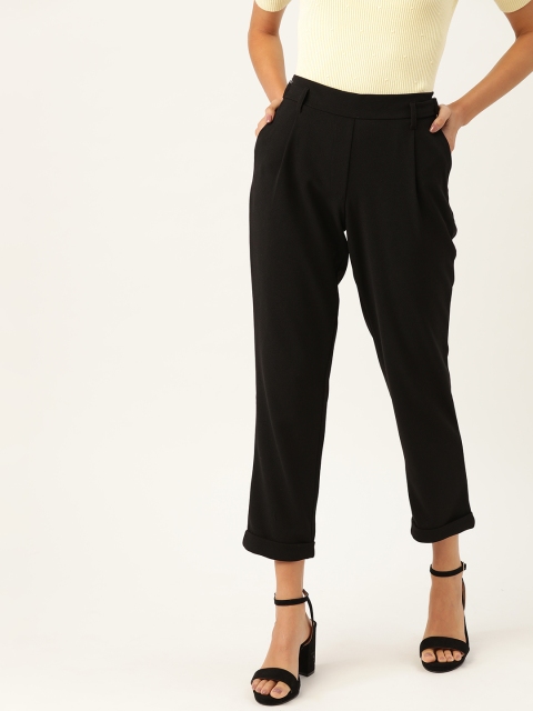 

DressBerry Women Black Straight Fit Solid Regular Trousers