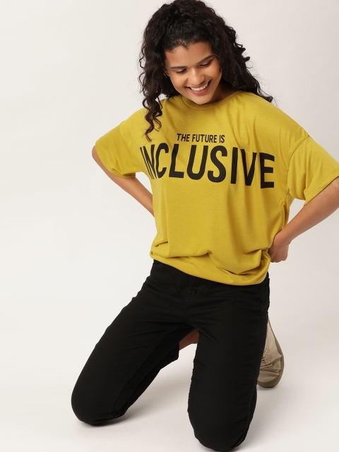 

DressBerry Women Mustard Yellow & Black Printed Round Neck T-shirt