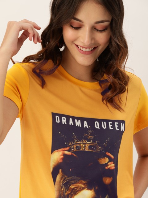 

DressBerry Women Mustard Yellow Printed Round Neck T-shirt