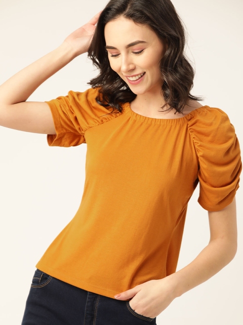 

DressBerry Women Mustard Brown Solid Round Neck T-shirt