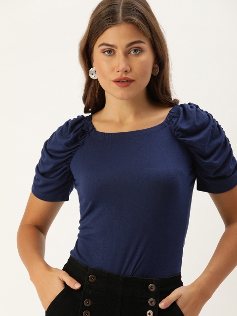 

DressBerry Women Navy Blue Solid Round Neck T-shirt