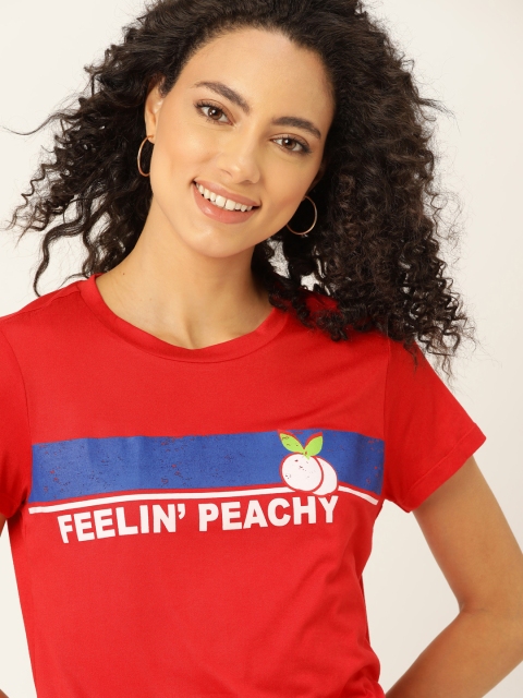 

DressBerry Women Red &Blue Printed Round Neck T-shirt