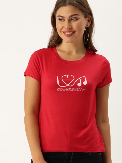 

DressBerry Women Red Printed Round Neck T-shirt