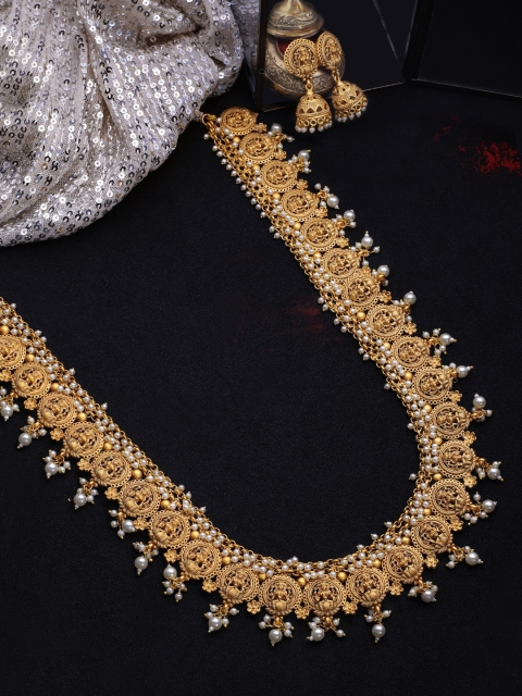 

Rubans 22K Gold-Plated White Handcrafted Temple Jewellery Set