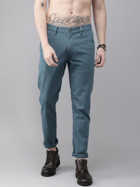 

Roadster Men Teal Blue Regular Fit Solid Regular Trousers
