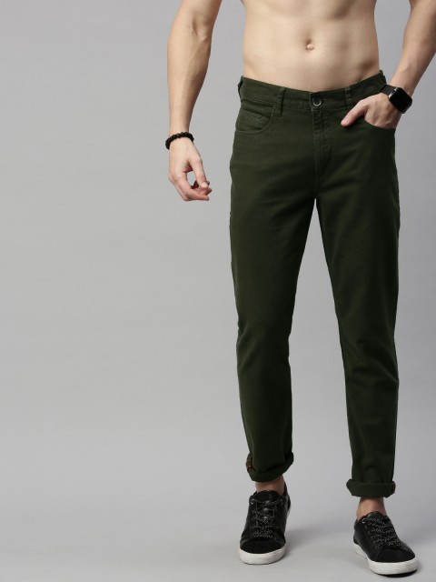 

Roadster Men Olive Green Slim Fit Solid Chinos