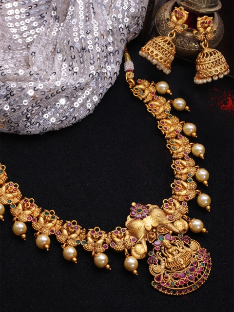 

Rubans 22K Gold Plated Handcrafted Devine Lakhmi Traditional Necklace Set