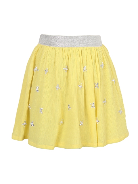 

Miyo Girls Yellow & White Embellished Flared Knee Length Pure Cotton Skirt