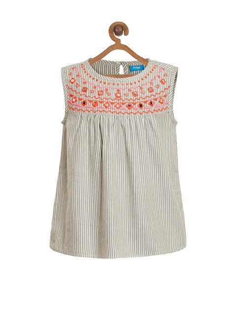 

Miyo Girls Grey & Off-White Striped A-Line Top