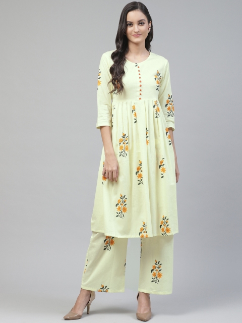 

Fabriko Women Yellow Printed Kurta with Palazzos