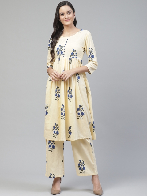 

Fabriko Women Yellow & Blue Floral Print Kurta with Palazzos