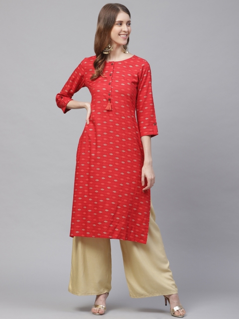 

clorals Women Red & Golden Printed Straight Kurta
