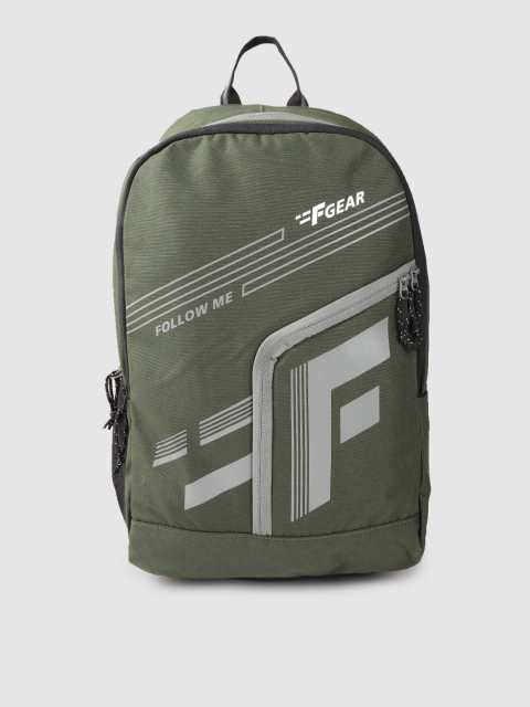 

F Gear Unisex Olive Green & Grey Brand Logo Print Backpack