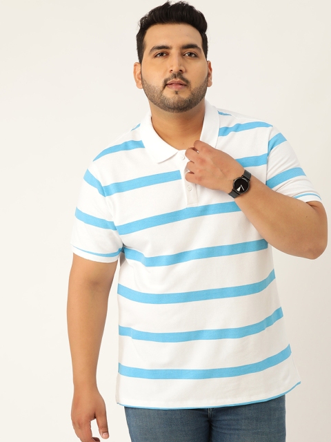 

Sztori Men White & Blue Striped Polo Collar Plus Size T-shirt