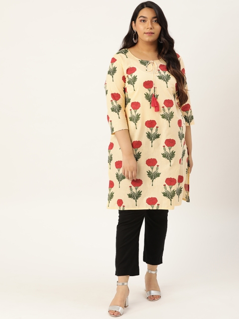 

Sztori Women Cream-Coloured & Red Printed Plus Size Straight Kurta