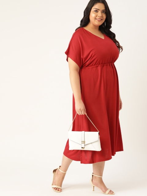 

Sztori Women Plus Size Red Solid Midi Empire Dress